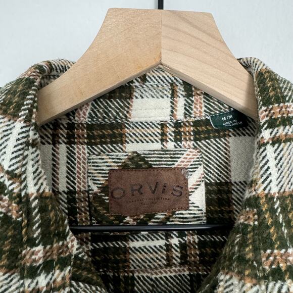 Orvis Men'sGreen Plaid Flannel Shirt Button Down Longsleeve Shacket Size Medium - Picture 4 of 10